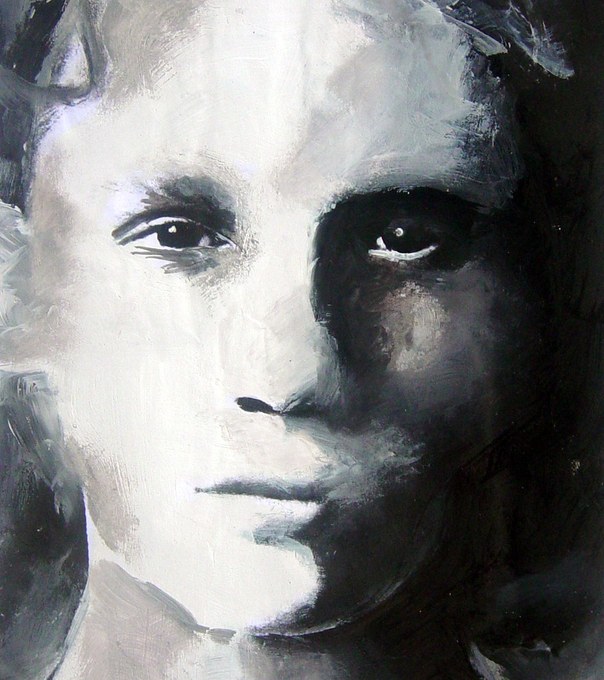 Portrait study in oil, high contrast monochrome